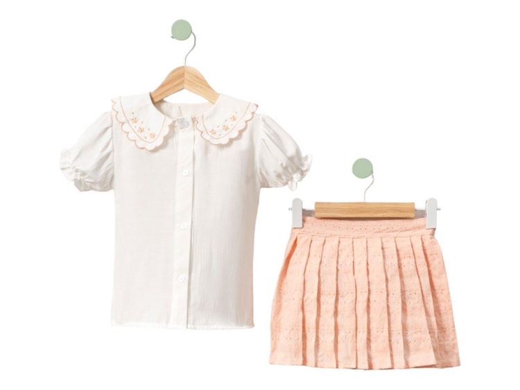 Miniğimin Cicileri Brode Etekli ,Nakış Detaylı Kız Çocuk 2 li Takım - Pembe