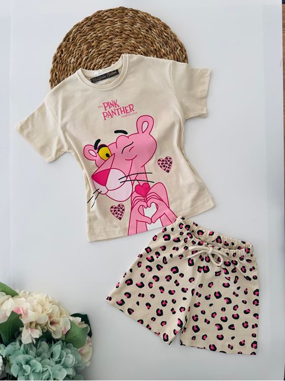 Miniğimin Cicileri Pink Panter Şortlu Kız Çocuk Penye Takım - Pembe