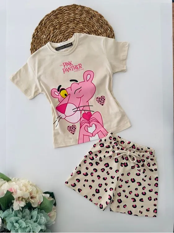 Miniğimin Cicileri Pink Panter Şortlu Kız Çocuk Penye Takım - Pembe
