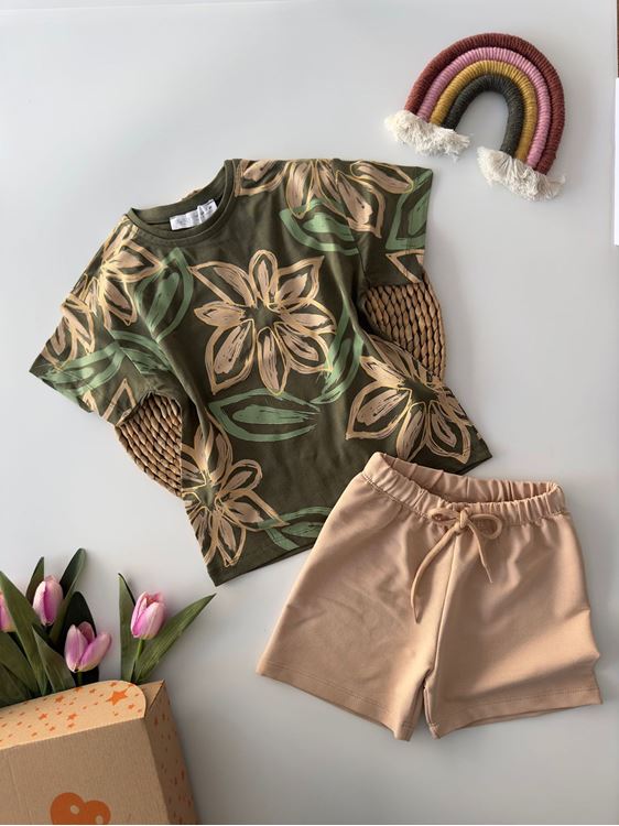 Miniğimin Cicileri Desenli Şortlu Unisex Penye Takım - Yeşil