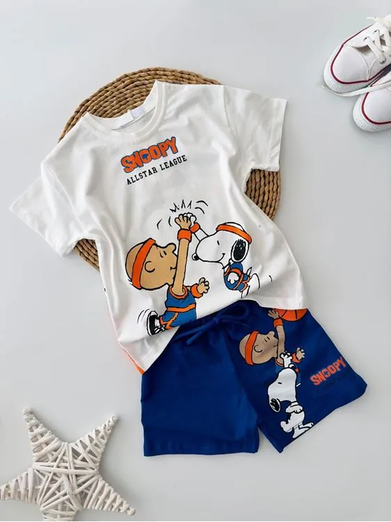Miniğimin Cicileri Snpy Allstar Karakter Baskılı Erkek Çocuk Şortlu Takım - Mavi