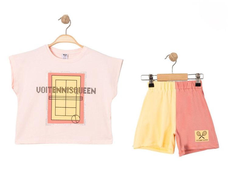 Miniğimin Cicileri Tenis Desen Çift Renkli Şortlu Takım - Sarı