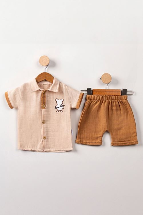 Miniğimin Cicileri Cute Baby Müslüm Şortlu Erkek Bebek Takım - Kahve