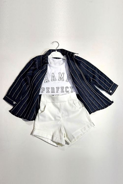 Miniğimin Cicileri Çizgili Gömlek Kot Şortlu 3 Lü Takım - Siyah