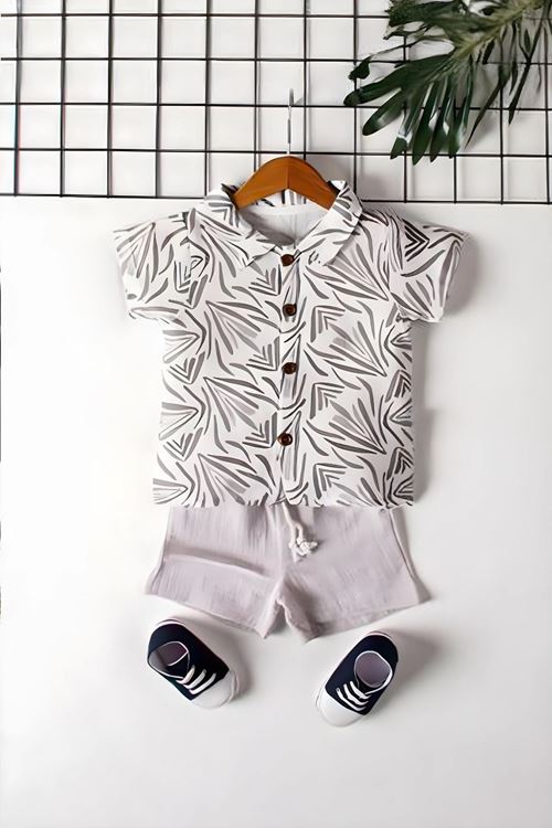 Miniğimin Cicileri Desenli Erkek Bebek Şortlu Müslin 2 li Takım - Gri