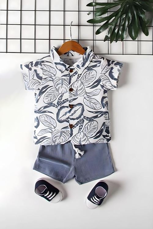 Miniğimin Cicileri Desenli Erkek Bebek Şortlu Müslin 2 li Takım - Açık Mavi