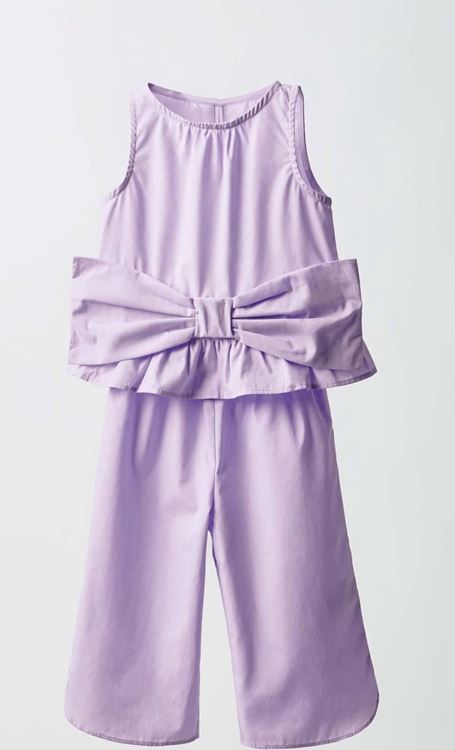 Miniğimin Cicileri Fiyonklu Şık Poplin 2li Kız Çocuk Takım - Leylak