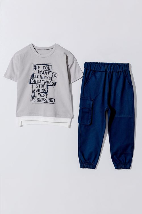 Miniğimin Cicileri If You Want Kargo Cepli Pantolon ve Tşört Erkek Takım - Gri