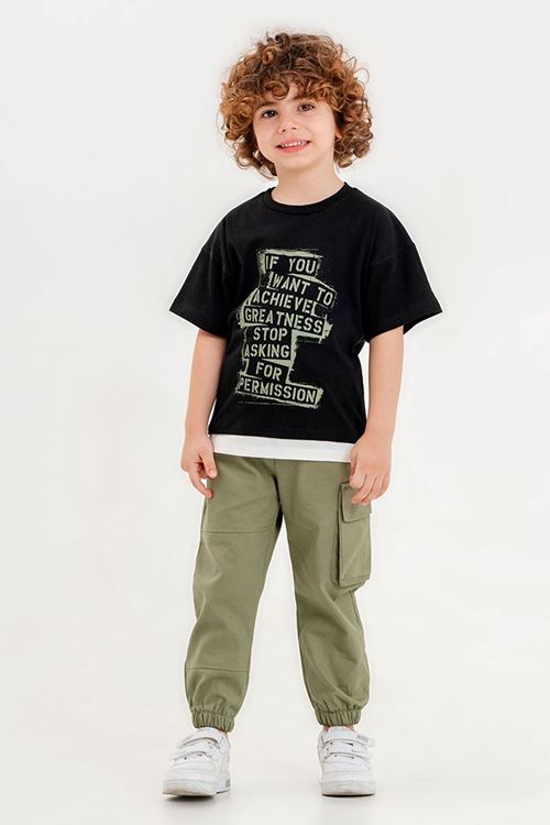 Miniğimin Cicileri If You Want Kargo Cepli Pantolon ve Tşört Erkek Takım - Siyah