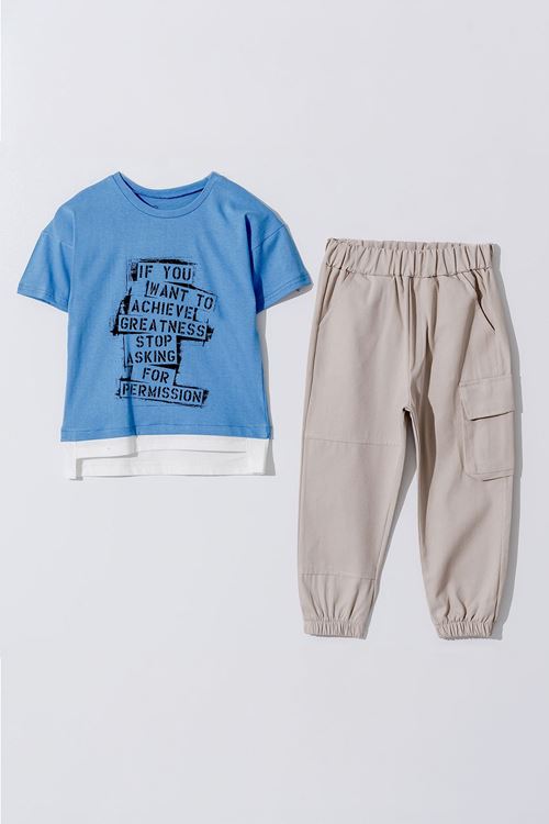Miniğimin Cicileri If You Want Kargo Cepli Pantolon ve Tşört Erkek Takım - Mavi