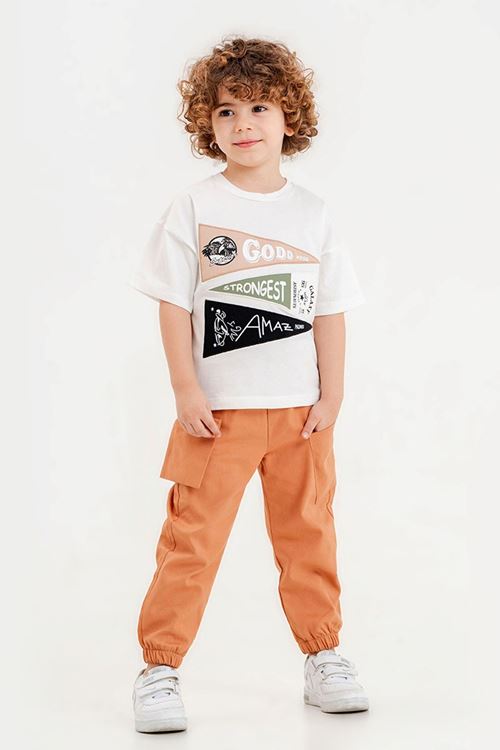 Miniğimin Cicileri Good Üçgen Detaylı Kargo Cepli Erkek Çocuk Takım - Beyaz