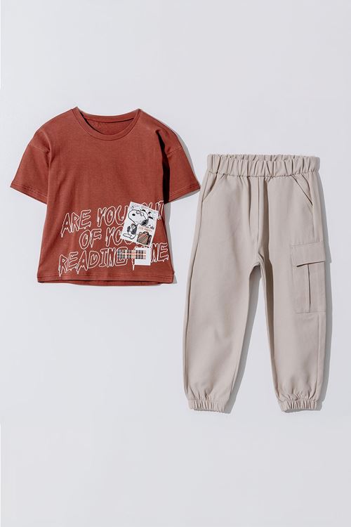 Miniğimin Cicileri Snpy Detaylı Kargo Cepli Erkek Çocuk Takım - Kiremit