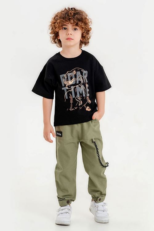 Miniğimin Cicileri Roar Time Zincir Aksesuarlı Cepli Erkek Çocuk Takım - Siyah