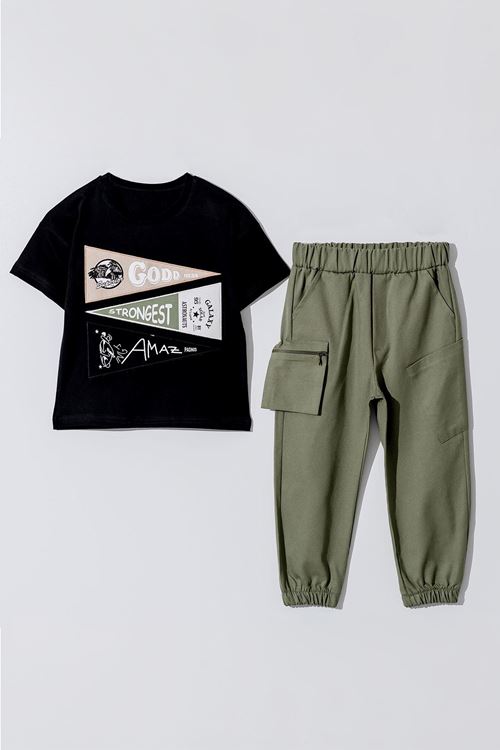 Miniğimin Cicileri Good Üçgen Detaylı Kargo Cepli Erkek Çocuk Takım - Siyah