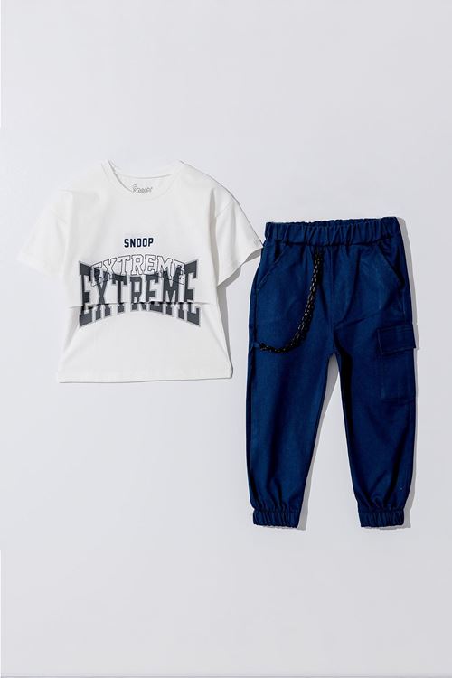 Miniğimin Cicileri Exstrem Kargo Cepli Zincir Aksesuarlı Erkek Çocuk Takım - Beyaz