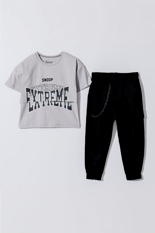 Miniğimin Cicileri Exstrem Kargo Cepli Zincir Aksesuarlı Erkek Çocuk Takım - Gri