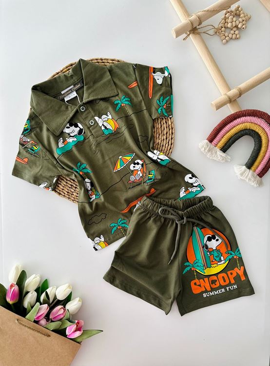 Minigimin Cicileri Snpy Sörf Baskılı Yakalı Erkek Çocuk Takım - Haki