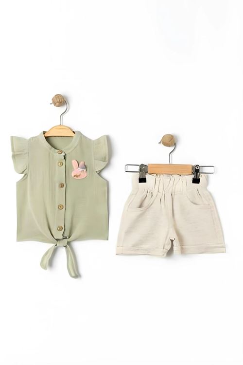 Miniğimin Cicileri Angels Bağlamalı Kız Çocuk Şortlu Takım - Yeşil