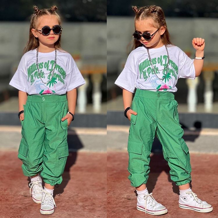 Miniğimin Cicileri Millions Kargo Cepli Paraşüt Pantolon ve Tşört - Çimen Yeşili