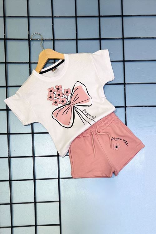 Miniğimin Cicileri For You Çiçek Desenli Şortlu Kız Çocuk Takım - Pudra
