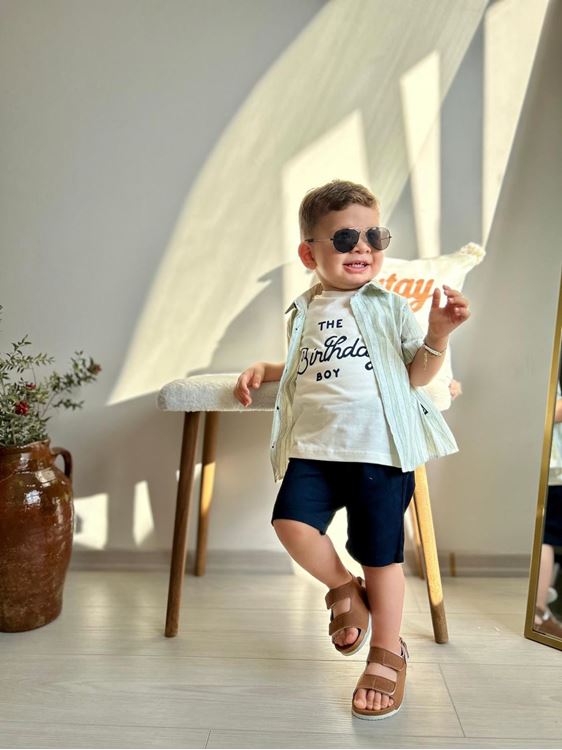 Miniğimin Cicileri Çizgili Gömlekli Yazlık Erkek Çocuk 3 lü Takım - Yeşil