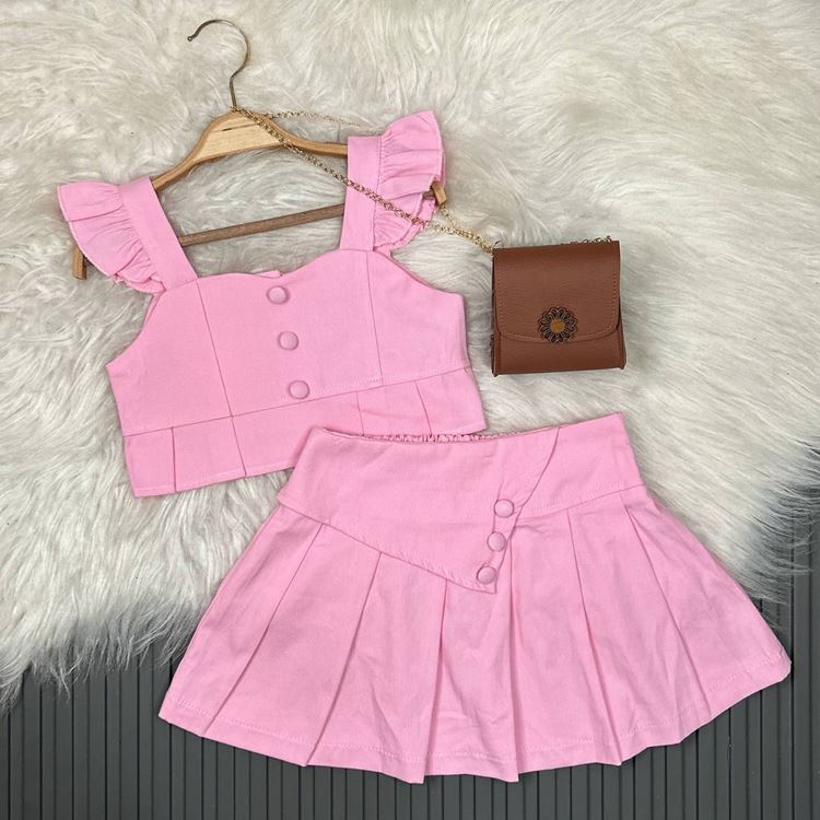 Miniğimin Cicileri Pileli Etekli Renkli Çantalı Takım - Pembe