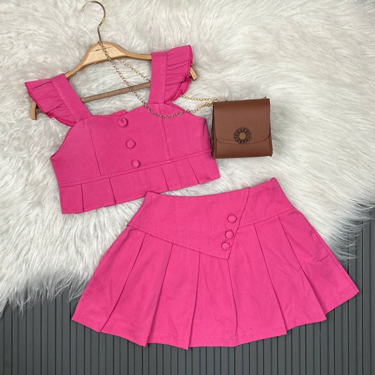 Miniğimin Cicileri Pileli Etekli Renkli Çantalı Takım - Fuşya