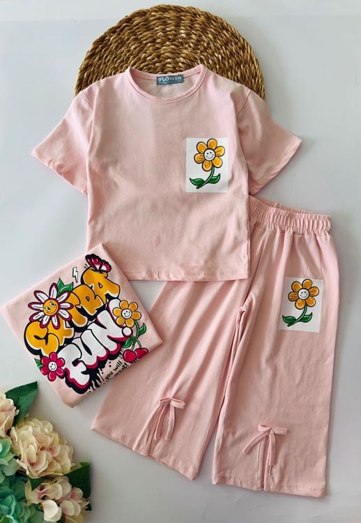 Miniğimin Cicileri Fun Arka ve ön Baskılı Yırtmaç Detaylı 2 li Takım - Somon