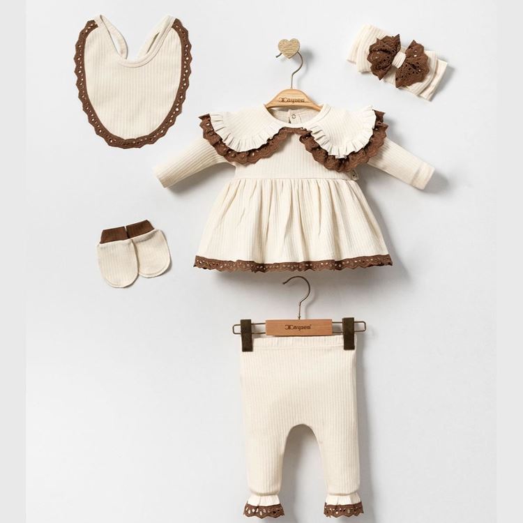Miniğimin Cicileri Lüx Adel Organik Kız Bebek 5 li Set Takım - Krem