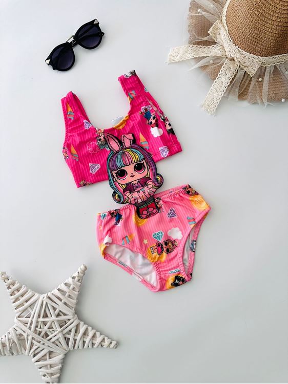 Miniğimin Cicileri Pırlanta Lol baskılı Kız Çocuk Mayo - Pembe