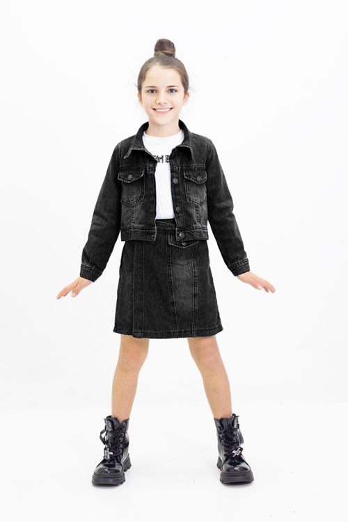 Miniğimin Cicileri Denim Kot Ceket ,Şortetek ve Badi 3 lü kombin - Siyah