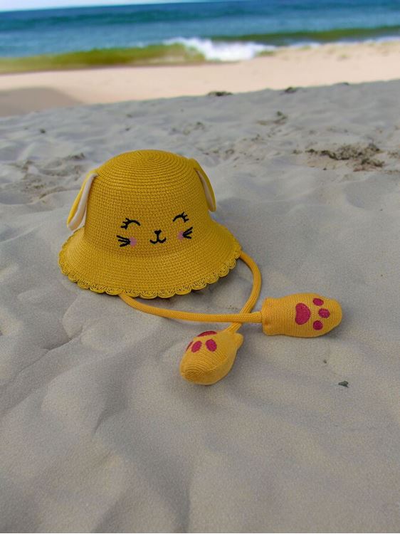 Miniğimin Cicileri Hasır Kulaklı Sesli Şapka - Sarı
