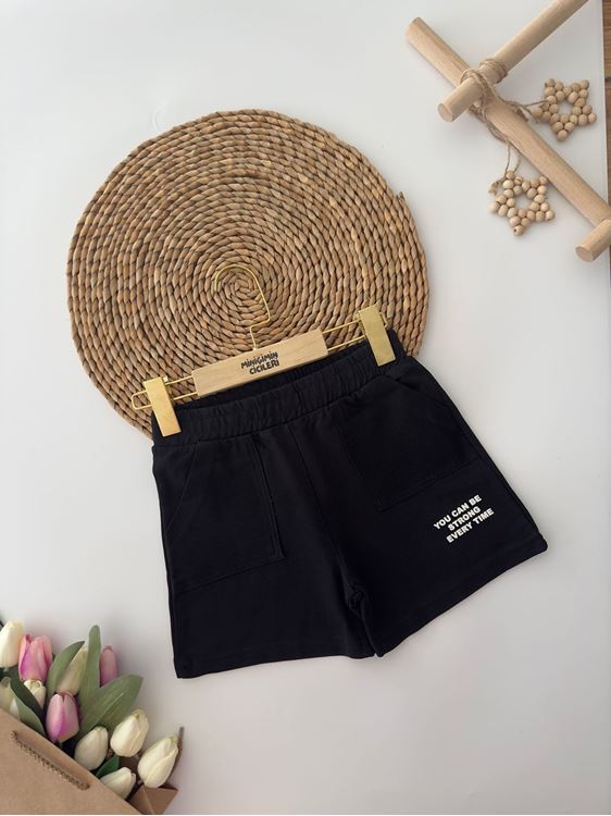 Miniğimin Cicileri Renkli You Can Be Cepli Kız  Çocuk Şort - Siyah