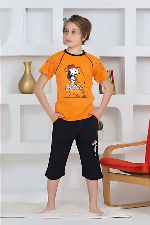 Miniğimin Cicileri Snpyy Desenli Erkek Çocuk Pijama Takımı - Turuncu