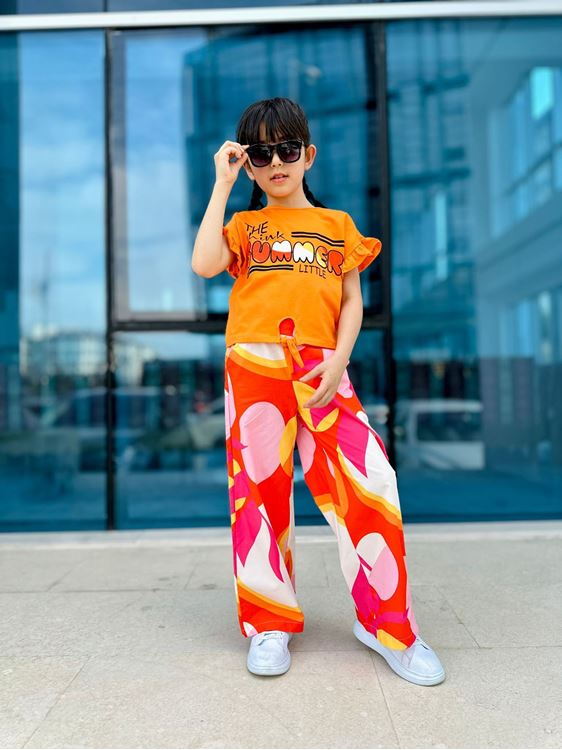 Miniğimin Cicileri The Summer Bağlamalı Keten Kız Çocuk Yazlık Takım - Turuncu