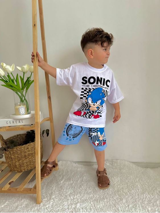 Minigimin Cicileri Snc The Hedgehog Baskı Yazlık 2 li Erkek Takım - Beyaz