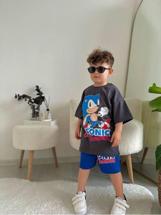 Minigimin Cicileri Snc The Hedgehog Baskı Yazlık Erkek Çocuk 2 li Takım - Antrasit