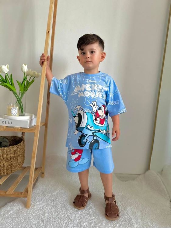 Minigimin Cicileri Mcky Mse Desen Yazlık Erkek Çocuk 2 li Takım - Açık Mavi