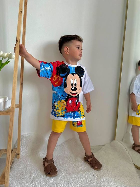 Minigimin Cicileri Mcky Boya Desen Yazlık Erkek Çocuk 2 li Takım - Beyaz