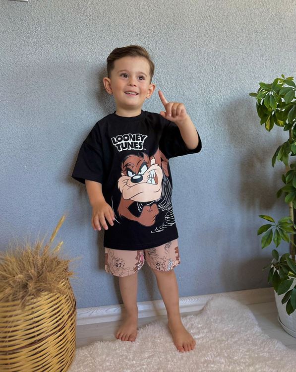 Minigimin Cicileri Lny Tns Tzmny Baskı Yazlık Erkek Çocuk 2 li Takım - Siyah