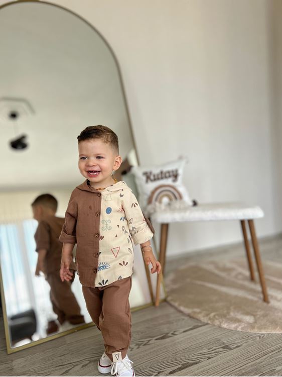 Miniğimin Cicileri Müslim Gömlek Pantolon Erkek 2 li Takım - Kahverengi