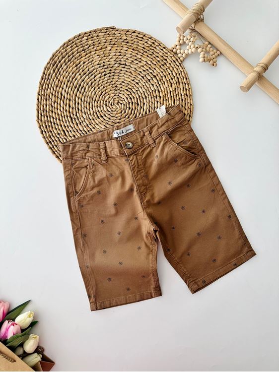 Miniğimin Cicileri Palmiye Desenli Erkek Çocuk Keten Kapri - Kahve