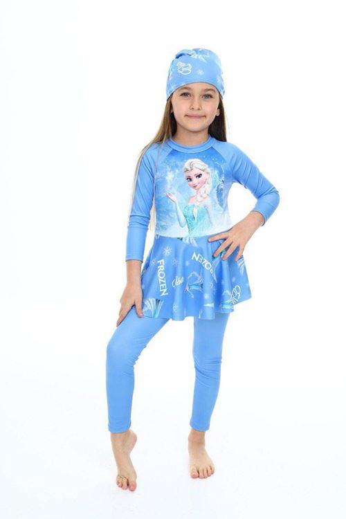 Miniğimin Cicileri Hassas Tenler İçin Taytlı Frzn Kız Mayo Takımı - Mavi