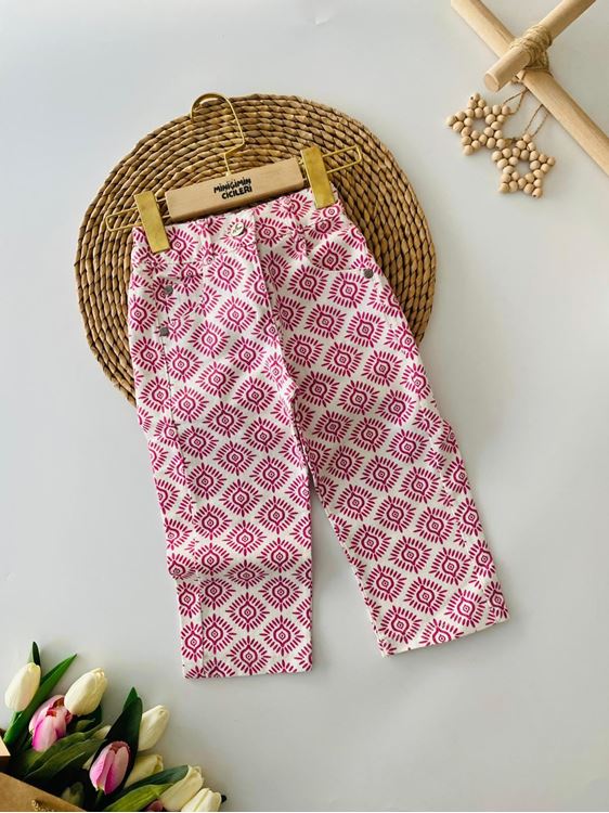 Miniğimin Cicileri Etnik Desen Kız Çocuk Kot Pantolon - Fuşya