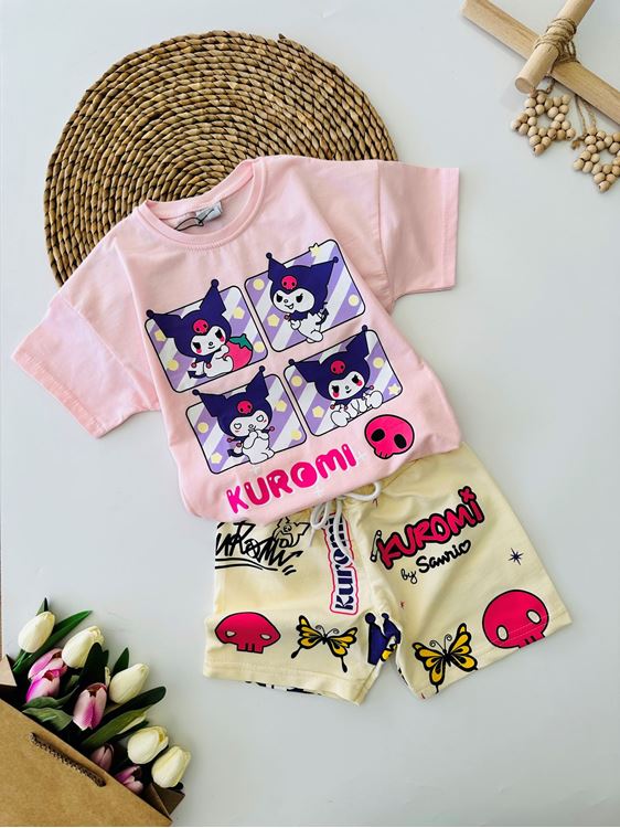 Minigimin Cicileri Krmi Desen Yazlık Kız Çocuk 2 li Takım - Pembe