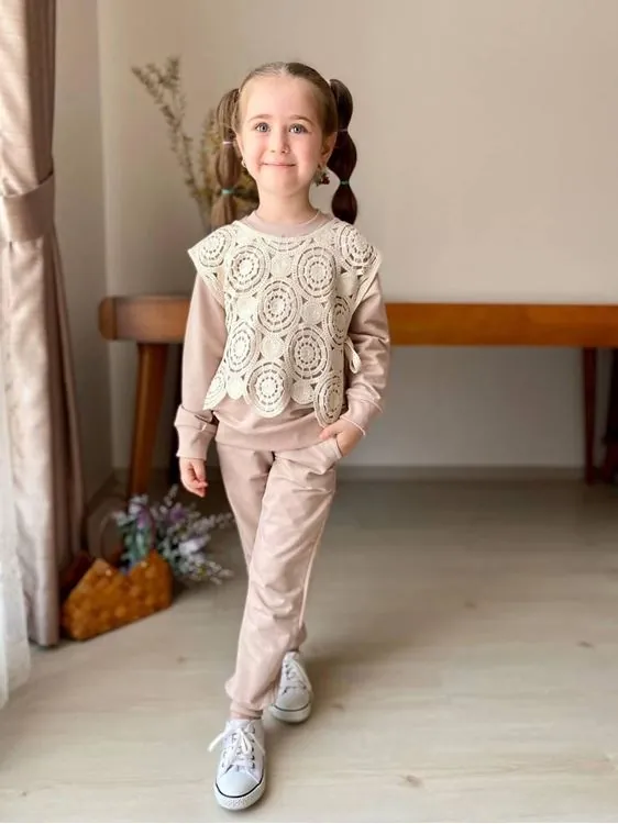 Miniğimin Cicileri Triko Süeterli 3 Lü Kız Çocuk Takım - Bej