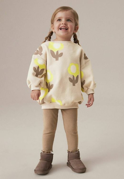 Miniğimin Cicileri Papatya Baskılı Taytlı Kız Çocuk Takım - Krem