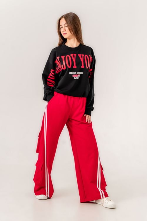 Miniğimin Cicileri 9-15 Oversize Erköy Baskı Bol Paça Genç Kız Takım - SiyahKırmızı