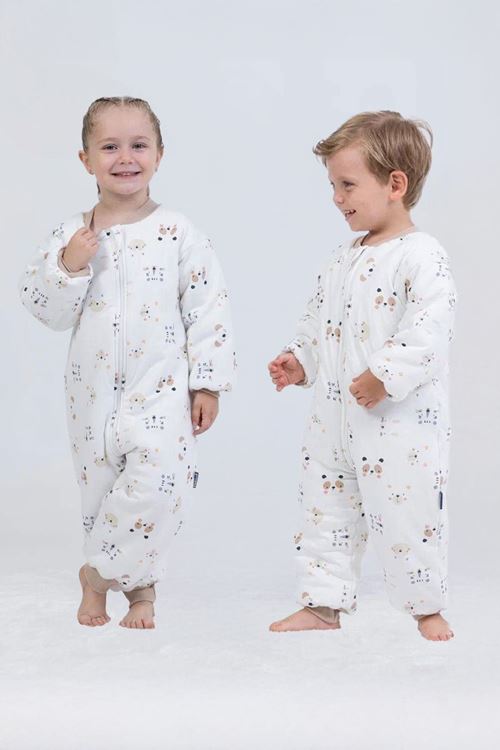 Miniğimin Cicileri Panda Erkek ve Kız Çocuk Elyaf Dolgulu  2.5 Tog Desenli Uyku Tulumu - Beyaz