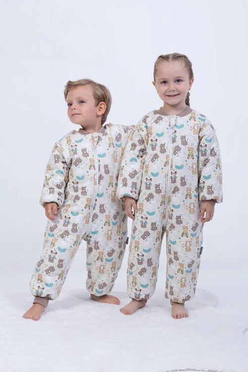 Miniğimin Cicileri Ayıcık Erkek ve Kız Çocuk Elyaf Dolgulu  2.5 Tog Desenli Uyku Tulumu - Krem